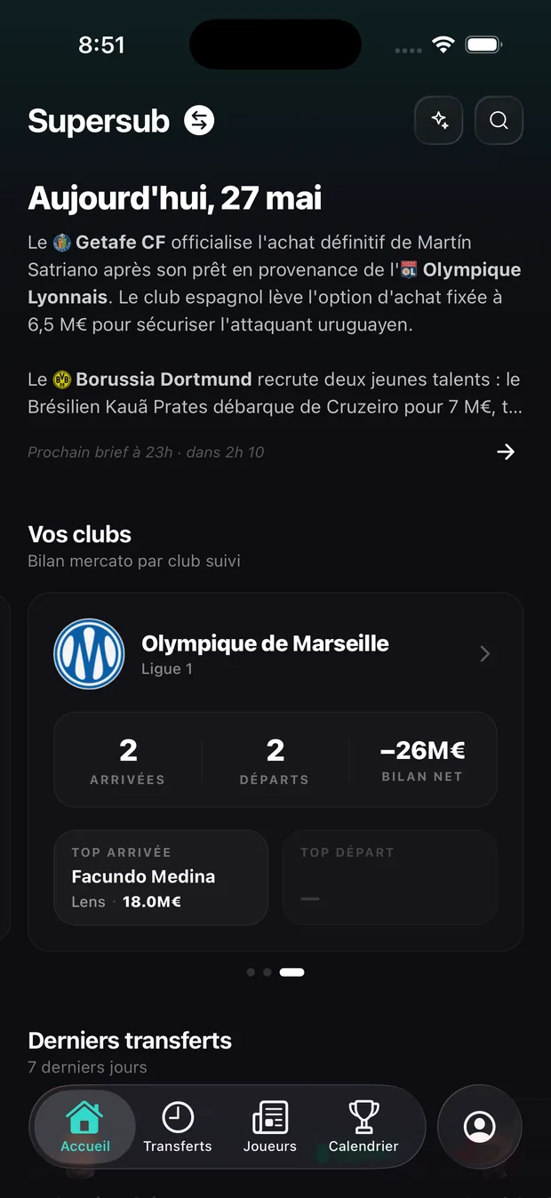 Bilan mercato d'un club suivi